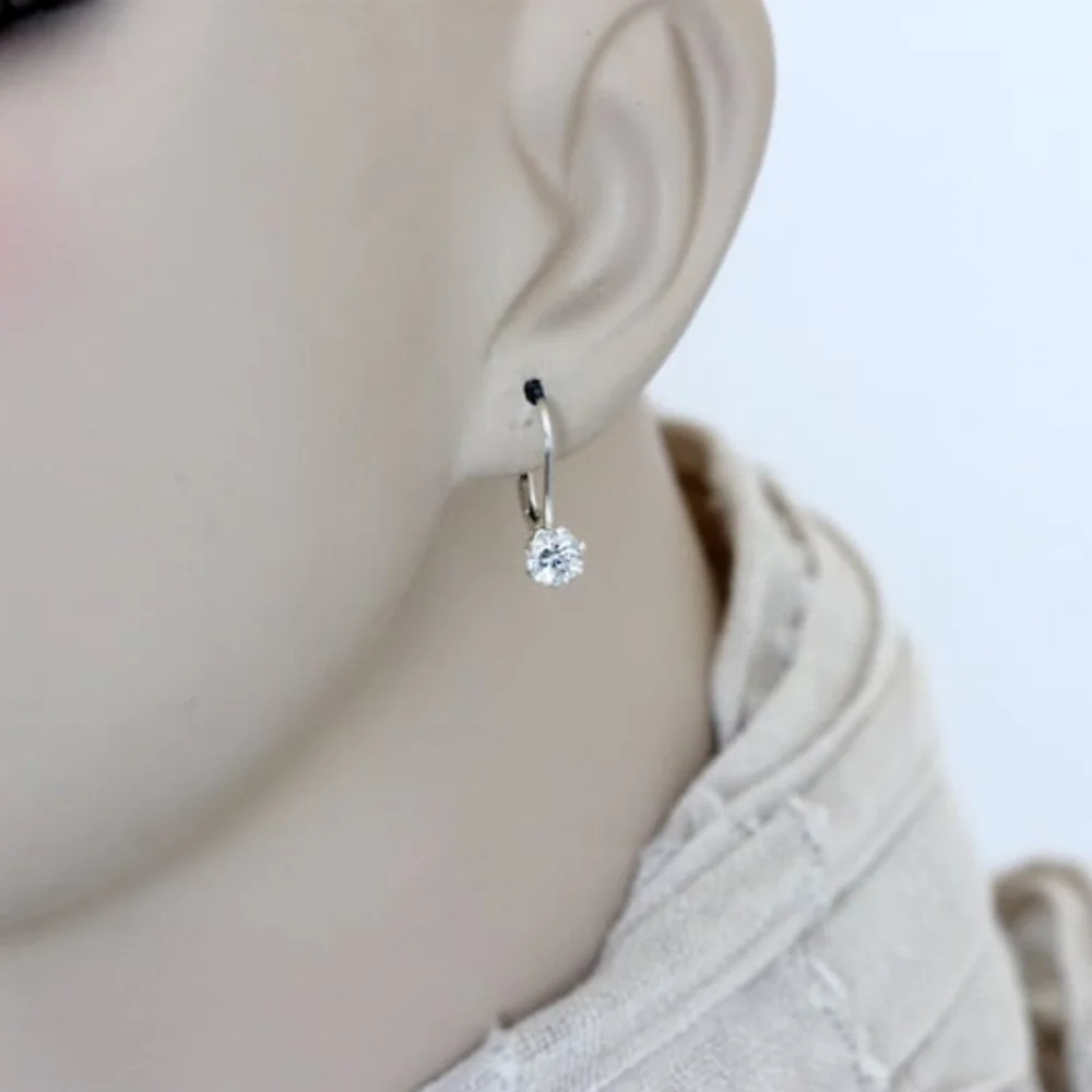 Silver Treasures Cubic Zirconia Sterling Silver Round Leverback Drop Earrings - Picture 7 of 8